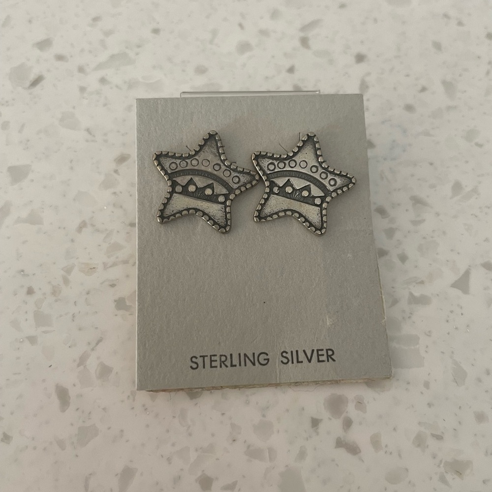 New Sterling Silver Deco Star Earrings Earthy Cosmic